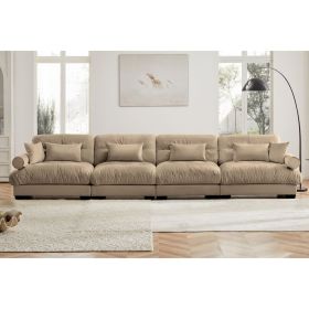 166” Oversized Couch, 4 Seater Modular Sectional Velvet Sofa with Matching Pillows