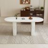 62.9 Inch Oval Dining Table for 6, Marble Top Kitchen Table with Wood Strip Base