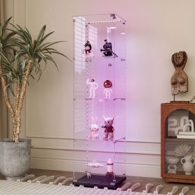 Tempered Glass Display Cabinet with Bluetooth LED Light Strip, Remote/App Control, 4 Tiers, and Multi Light Color Options