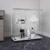 Tempered Glass Display Storage Cabinet with Bluetooth LED Light Strip, Lockable Swivel Casters and Mobile App/Remote Control