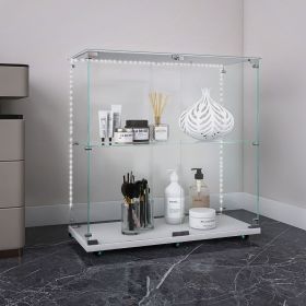 Tempered Glass Display Storage Cabinet with Bluetooth LED Light Strip, Lockable Swivel Casters and Mobile App/Remote Control