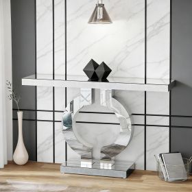 Mirrored Console Table with Unique O-Shaped Base and Geometric Design