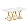 VEVOR Modern White Rectangle Faux Marble Coffee Table with 2-Tiers, Open Bottom Shelf and Gold Geometric Design Base