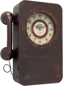 Old Telephone Wall Clock with Hidden Safe, Battery Operated Quartz and Distressed Metal Look