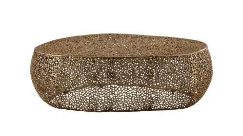 T3601-50 Gold Oval Coffee Table with Casted Aluminum Mesh Oval Frame Design