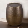 21” Modern Aluminum End Table with Hand Hammered Design, Drum Shaped and Glossy Antique Gold Finish
