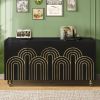 Black Modern Fluted Sideboard Buffet Cabinet with 4 Doors Storage and Adjustable Shelves