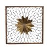 30” Ashlyn Bloom Wall Decor with Gold Floral Center, Wire Petals and Natural Wood Square Frame