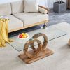 Modern Style Clear Glass Top MDF Coffee Table with Natural Wood Color Base