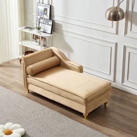Modern Upholstery Velvet Chaise Lounge Chair with Hidden Storage, Matching Pillow and Gold Metal Legs