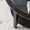 36” Modern Solid Wood Black Round Coffee Table with Clear Tempered Glass Top, Open Bottom Shelf and Double Deck Design