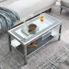39.5" Silver Crystal Mirrored Coffee Table with 2 Layers and Open Bottom Shelf