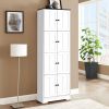 72” White Tall Storage Cabinet with 8 Doors, 8 Knobs and 4 Shelves
