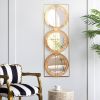 Mango Wood Wall Mirror with 3 Round Stacked Mirrors,Gold Rectangular Frame and Horizontal or Vertical Display Options