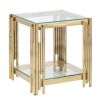 Ellen Gold Coffee Table with Clear Tempered Glass Top & Bottom Shelf and Irregular Cylindrical Stainless Steel Pipe Legs
