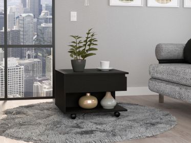 Black Wengue Lift Top Coffee Table with 1 Drawer, Open Bottom Shelf and Caster Wheels