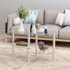 Transparent Oval Tempered Glass Coffee Table with 3-Layer Design and Stainless Steel Legs