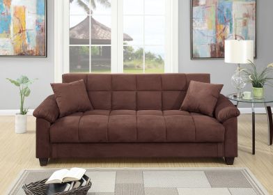 Contemporary Living Room Adjustable Sofa Couch in Chocolate Brown with 2 Matching Pillows, Cushioned Arms and Hidden Storage