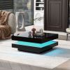 High Gloss Minimalist Design Black Square Coffee Table with 2 Tiers and Built-In LED Lights
