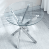 Modern Round Clear Tempered Glass End Table with 4 Angular Slanted Stainless Steel Legs