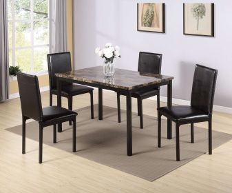 5 Piece Metal Dinette Set with Faux Marble Table Top, 1 Table & 4 Chairs and Metal Legs & Apron