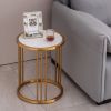 Sintered Stone Round End Table with Gold Stainless Steel Frame and Marble Color Top