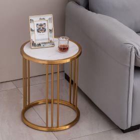 Sintered Stone Round End Table with Gold Stainless Steel Frame and Marble Color Top