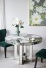 Round Dining Table with Floral Motif Design and Mirrored Silver Finish