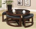 Dark Walnut Coffee Table Set with 4 Ottoman Chairs, Beveled Glass Insert Top and Nesting Design