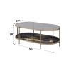 Fiorella Black & Gold Marble Print Coffee Table with Tempered Glass, Champagne Finish and Oval Shape