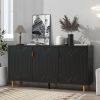 Black Scandinavian Style Entertainment Center, Console or Sideboard Unit with 6 Compartments & 3 Adjustable Shelves & 3 Doors