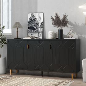 Black Scandinavian Style Entertainment Center, Console or Sideboard Unit with 6 Compartments & 3 Adjustable Shelves & 3 Doors