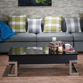 Calmam Black High Gloss Lift Top Coffee Table with Chrome Finish and Hidden Storage