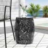 20.5” Metal Barrel Shape End Table with Iron Cut Design, Tropical Palm Leaf Pattern and Outdoor or Indoor Usage