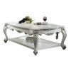 Antique Pearl Coffee Table with Open Bottom Shelf, Queen Anne Legs and Motif Design