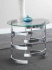 Silver Teegan End Table with Circular Geometric Iron Base and Clear Tempered Glass Top