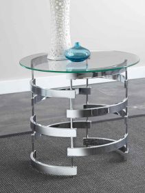Silver Teegan End Table with Circular Geometric Iron Base and Clear Tempered Glass Top