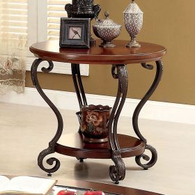 Traditional Cherry Brown End Table with Scroll Detail Legs, Ornate Design and Protective Foot Pads