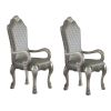 Set of 2, Grey and Vintage Bone White Arm Dining Chairs with Floral Crown & Nailhead Trim