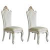 Set of 2, Dining Chairs with Queen Anne Legs, Nailhead Trim and Handcrafted Motif Design in Antique Pearl & Butterscotch Finish