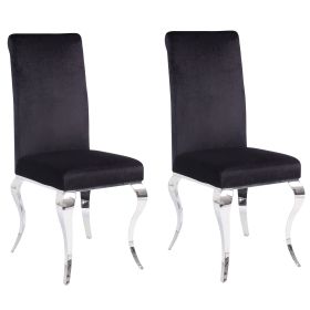 Set of 2, Black & Silver Side Chairs with High Backrest and Stainless Steel Frame & Legs