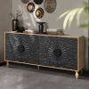 Black Sideboard Cabinet with Carved Symmetrical Design Doors and Adjustable Shelves