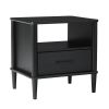 Black Transitional Solid Wood Spindle Nightstand with 1 Drawer and Open Shelf for Storage or Display