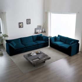 2 Piece Sofa Set, One 3 Seater, One 2 Seater with Blue Chenille Upholstered Fabric