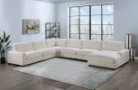 6 Piece Beige Welt Corduroy Modular Sectional Living Room Set with LAF Chair, Corner Wedge, RAF Chaise, and 3 Armless Chairs
