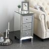 Mirrored Silver Nightstand with 3 Spacious Drawers and Crystal Drawer Knobs