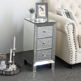 Mirrored Silver Nightstand with 3 Spacious Drawers and Crystal Drawer Knobs