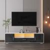 Fashion TV Stand Entertainment Cabinet Center with LED Light Belt, 1 Drawer & 2 Doors and Remote Control