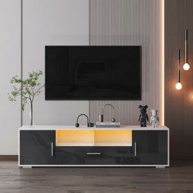 Fashion TV Stand Entertainment Cabinet Center with LED Light Belt, 1 Drawer & 2 Doors and Remote Control