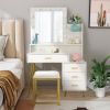 White & Gold Vanity Set with 9 LED Bulbs, Makeup Table, Cushioned Stool, 3 Storage Shelves and 4 Spacious Drawers